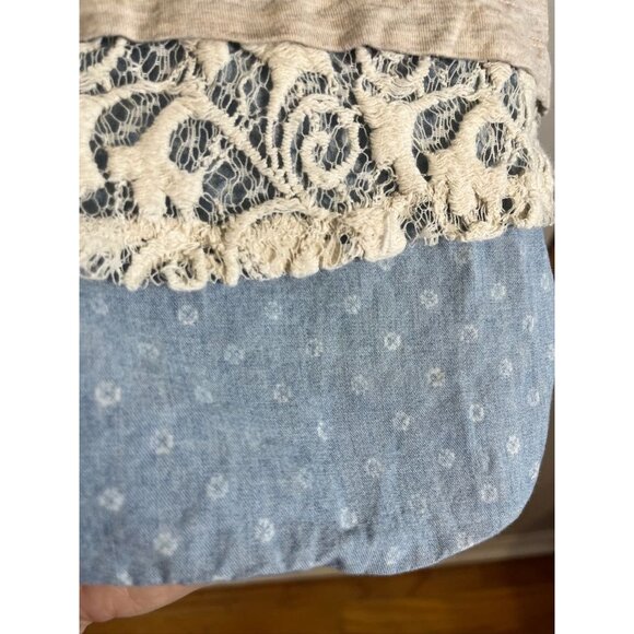 Ali Miles Striped Lace Tunic Top 1X Tan Boho Western Indie Hippie Chic Neutral - Picture 5 of 11